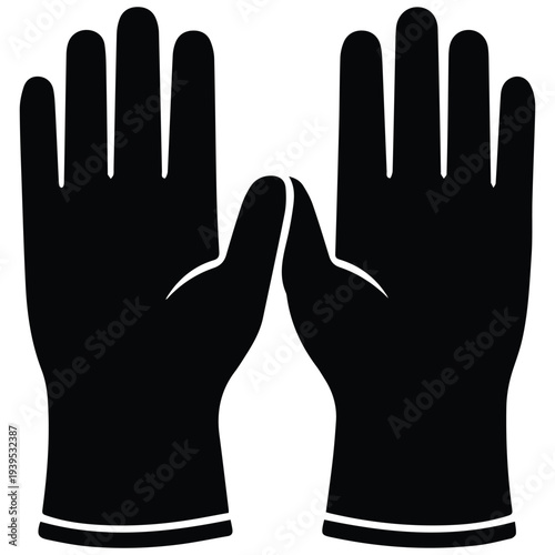 Black gloves with white trim on cuffs