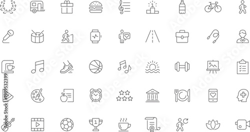 Lifestyle thin line icons set.Hobbies and activities icons.