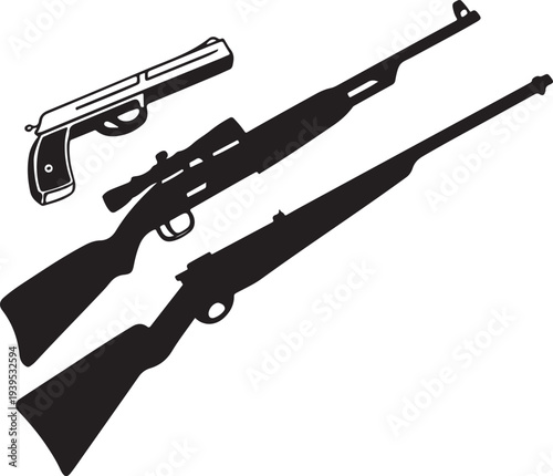 An array of lethal weapons stands in stark contrast against a light backdrop. Emphasizing the form and design of each instrument.