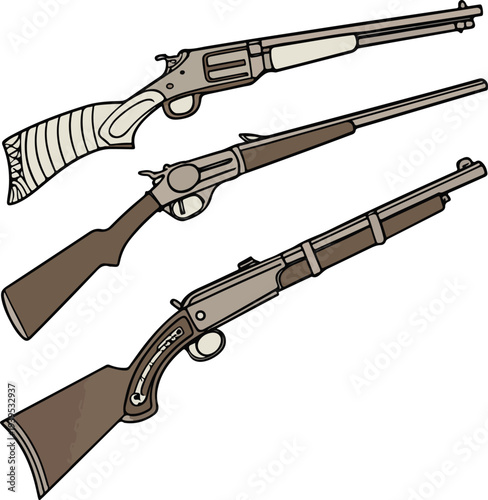 An artistic depiction of antique firearms, showcasing the intricate details and design elements of historical weapons. 