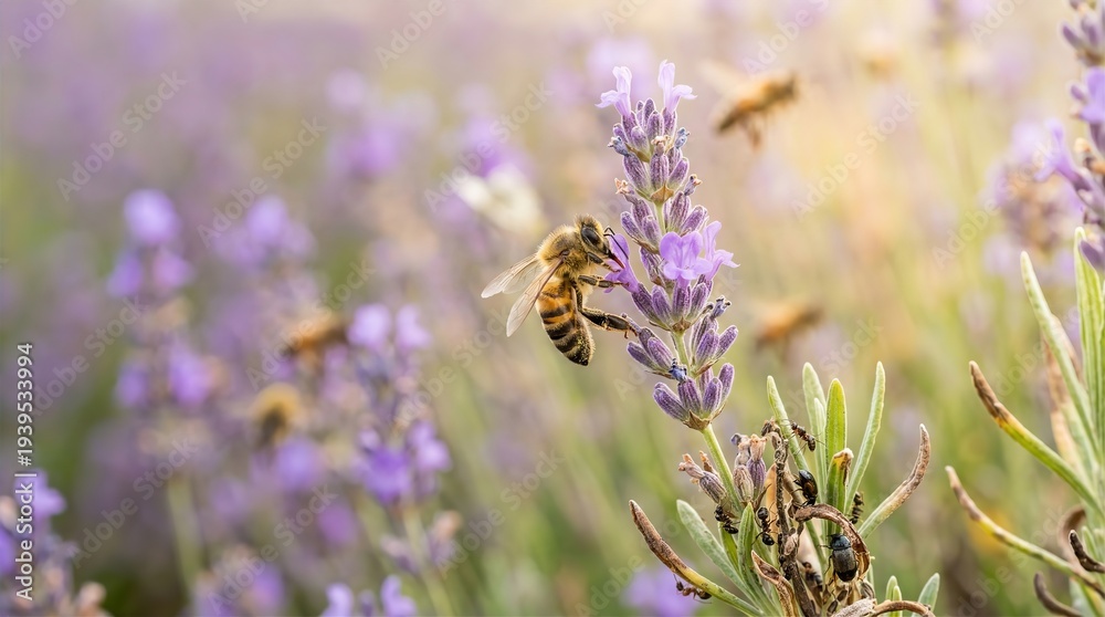 Fototapeta premium Honey Bee Pollinating Lavender Flower