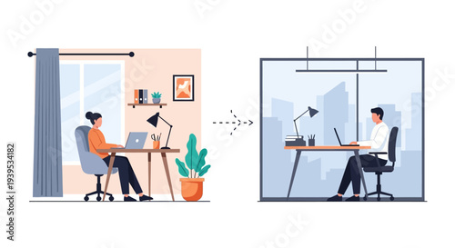 Remote and Hybrid Work Concept: Connecting Home Office and Corporate Workspace for Flexible Collaboration