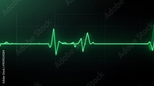 Glowing Green ECG Heartbeat Monitor Line Animation on Dark Screen, Seamless Medical Loop 4K