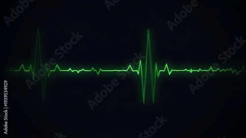 Glowing Green ECG Heartbeat Monitor Line Animation on Dark Screen, Seamless Medical Loop 4K