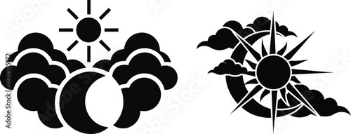 Sun Moon And Clouds Weather Vector Icon