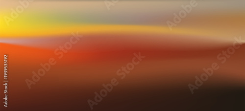 Abstract warm gradient background with smooth blend of orange, red, yellow, and brown tones. Soft blurred horizon style with glowing light effect, creating a calm sunset inspired backdrop.