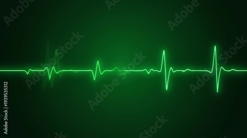 Glowing Green ECG Heartbeat Monitor Line Animation on Dark Screen, Seamless Medical Loop 4K