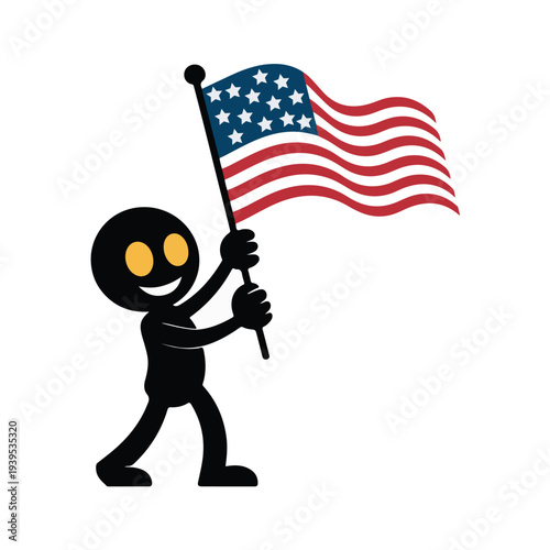Playful stick character waving american flag patriotic celebration symbol of freedom spirit