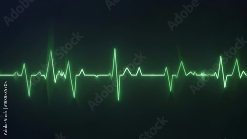 Glowing Green ECG Heartbeat Monitor Line Animation on Dark Screen, Seamless Medical Loop 4K