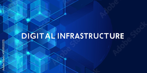 Abstract digital infrastructure background with glowing blue geometric shapes