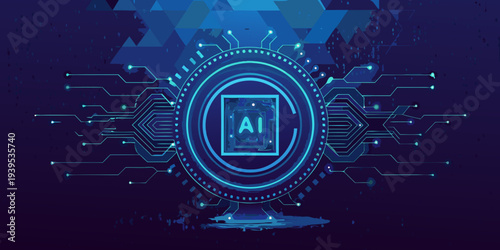 Abstract digital illustration featuring artificial intelligence and circuit board elements