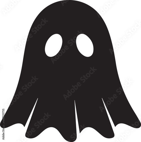 Simple black ghost icon illustration isolated on transparent background for halloween design