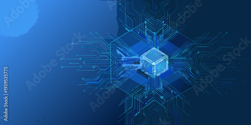 Abstract circuit board with a glowing central diamond shape