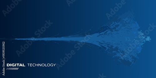 Abstract blue burst with digital technology text at the bottom