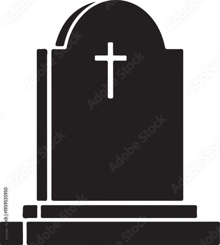 Tombstone with cross symbol on grave memorial monument for deceased person burial site