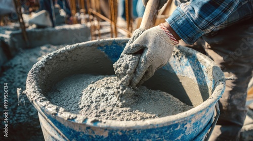 Construction worker mixing concrete