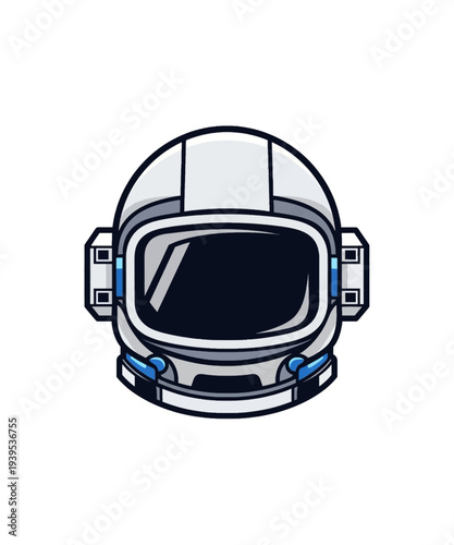 A detailed vector illustration of an astronaut's helmet, featuring a sleek design and dark visor, representing space exploration.