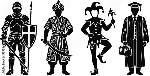 Traditional British Mummers Play Character Archetypes Vector