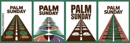 Palm Sunday with Church Aisle and Pathway Illustrations