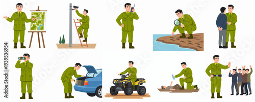 Illustration of Variety Soldier Activity in Different Situations in Flat Style