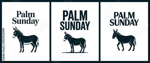 Palm Sunday with Donkey Silhouette Illustrations