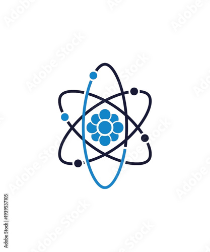A vibrant vector illustration of a stylized atom graphic, showcasing scientific principles and innovative technological design concepts.
