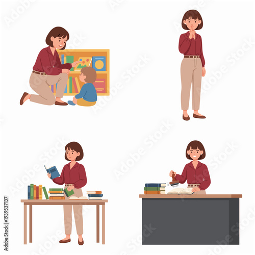 Flat Illustration Various Mother and Child Activities at Home Illustration
