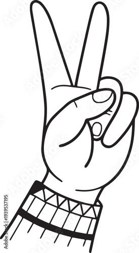An illustration of a hand forming the universally recognized peace sign, a symbol of harmony, unity, and tranquility.
