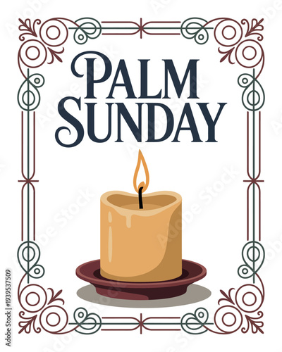 Palm Sunday Christian Candle Poster with Decorative Church Border