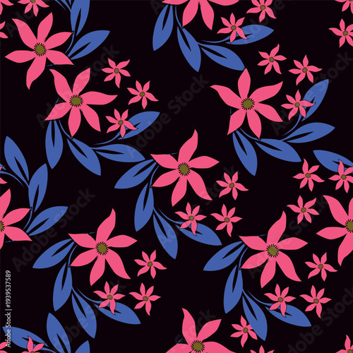 Cute seamless pattern with decorative flowers and leaves can be used for wallpapers, surface textures, textile,linen, kids cloth, pattern fills, page backgrounds and more designs