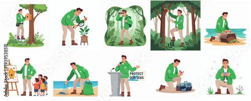 Modern Flat Illustration Set of Park Ranger Activities and Responsibilities