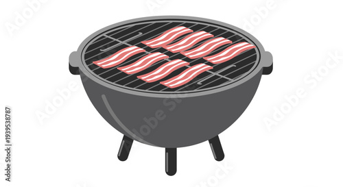 Bacon Sizzling on a Charcoal Grill.
