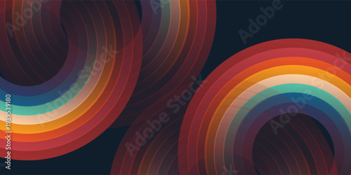 Abstract colorful 70s background vector. Vintage retro style wallpaper with lines, rainbow wavy stripes. 1970 color illustration design suitable for poster, banner, decorative, wall art.