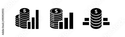 Corporate finance coin stack icon, flat black and white, Vector file.