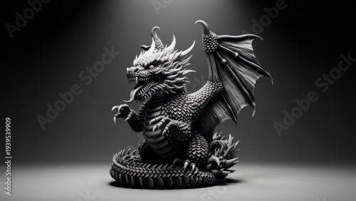 Dragon sculpture on display indoors.