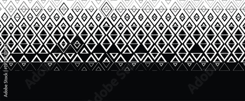 A dense, symmetrical pattern featuring repeating black and white diamond shapes creates a modern tribal or textile-like visual texture effect.