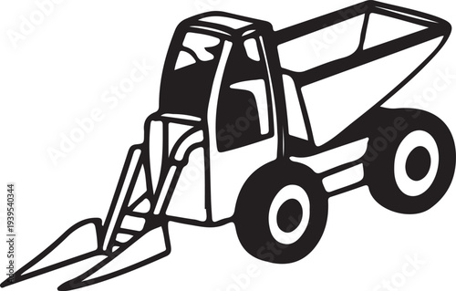 A graphic depiction of a robust piece of construction machinery, designed for heavy-duty tasks on a building site or within an industrial setting.