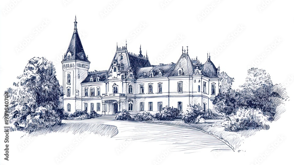 Fototapeta premium Ornate castle illustration