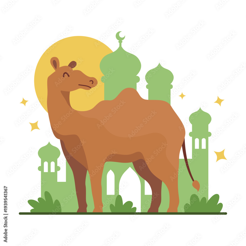 Fototapeta premium Goat Qurban Illustration with Islamic Night Theme for Eid al Adha