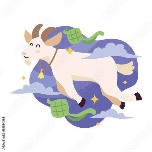 Flat Camel Qurban Illustration with Mosque Background for Eid al Adha