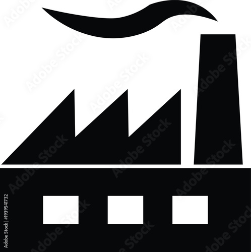 Industrial factory building icon with smokestack representing manufacturing plant, production industry facility, industrial business infrastructure and engineering concept vector illustration