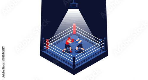 Boxers Fighting in Ring Under Spotlight, Sports Competition