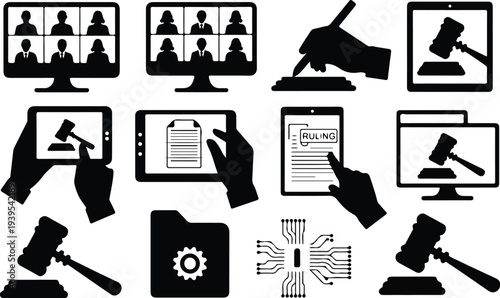 Judge Collection Silhouette Icon Set Justice Judge Typography Silhouette Icon Pack