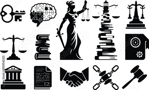 Judge Collection Silhouette Icon Set Justice Judge Typography Silhouette Icon Pack