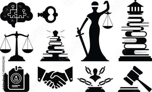 Judge Collection Silhouette Icon Set Justice Judge Typography Silhouette Icon Pack