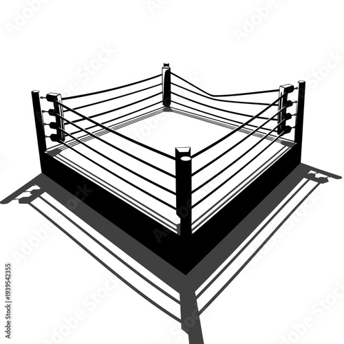 Empty Boxing Ring with Ropes and Shadows