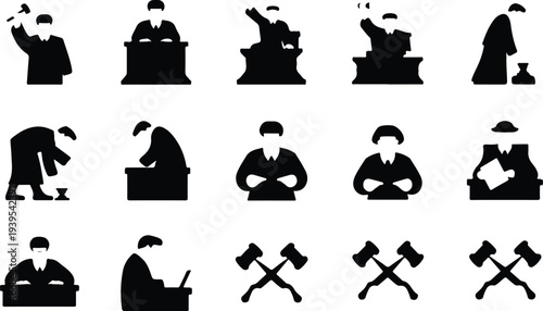 Judge Collection Silhouette Icon Set Justice Judge Typography Silhouette Icon Pack