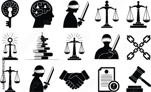 Judge Collection Silhouette Icon Set Justice Judge Typography Silhouette Icon Pack