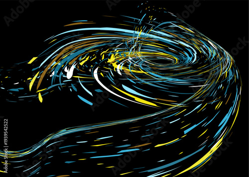 Multicolored paint splashes, dust particles, and debris are carried by the wind. Design for banners