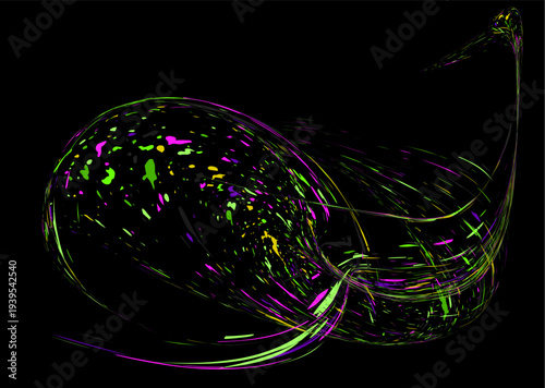 Multicolored paint splashes, dust particles, and debris are carried by the wind. Design for banners, posters.